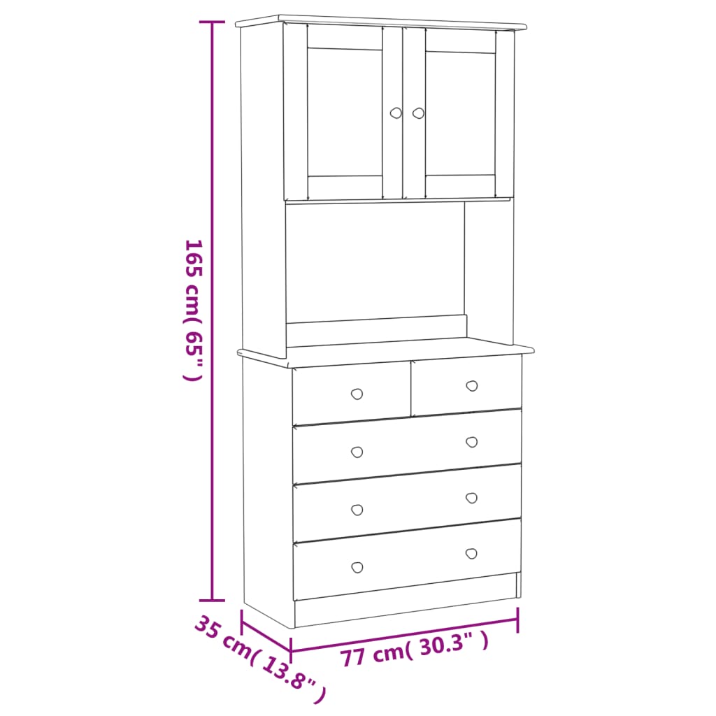 Highboard "ALTA" White 77x35x165 cm Solid Wood Pine