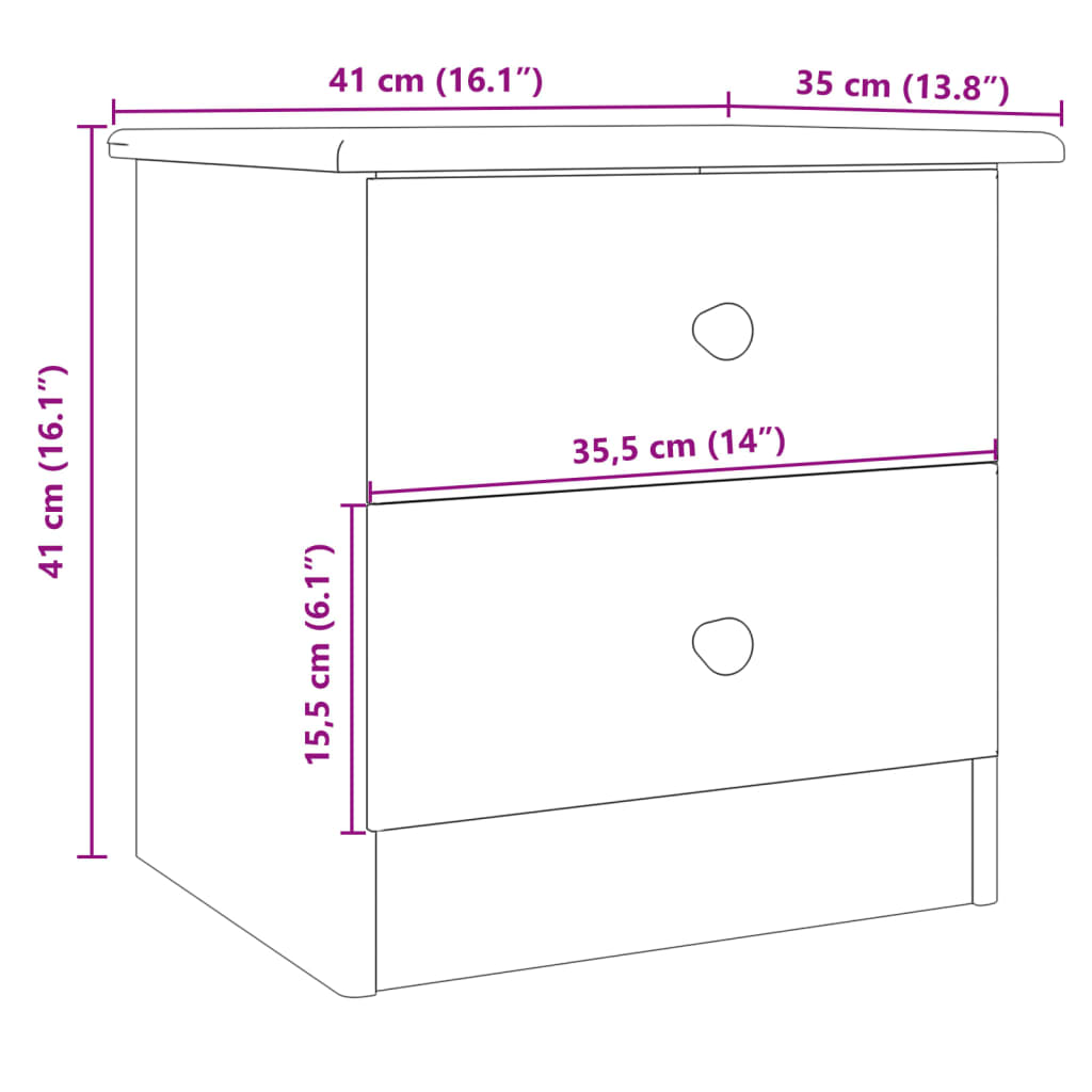 Bedside Cabinet "ALTA" White 41x35x41 cm Solid Wood Pine