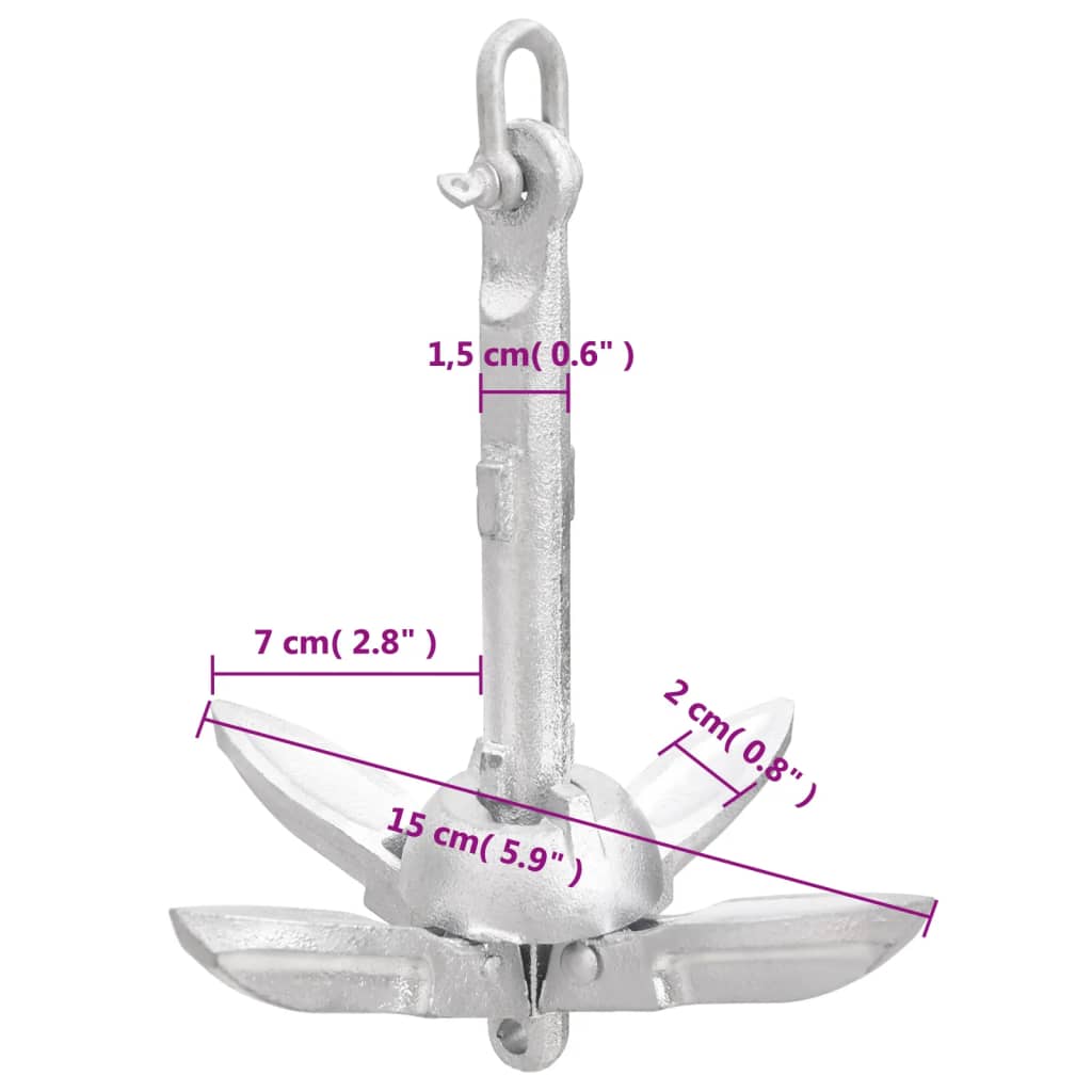 Folding Anchor Silver 0,7 kg Hot Dip Galvanized Cast Iron