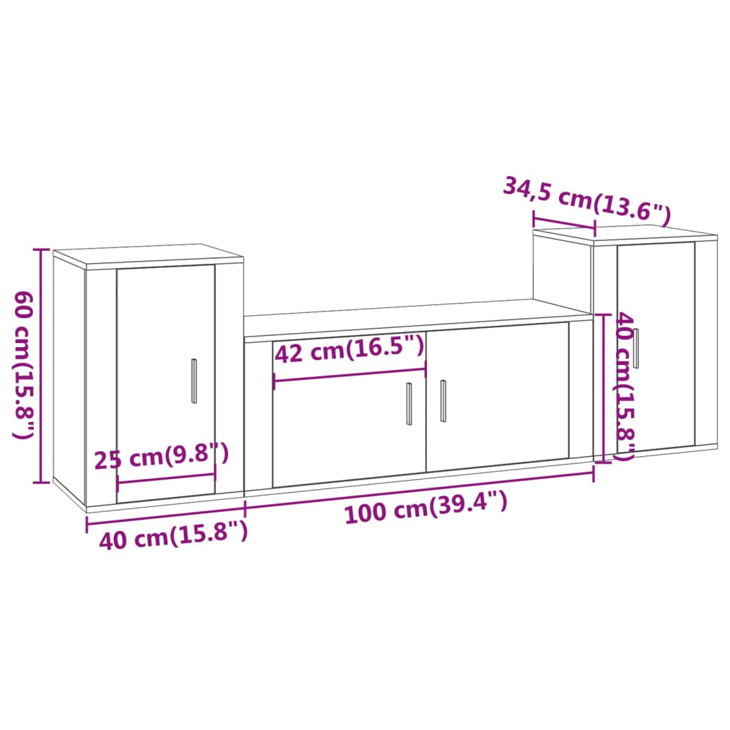 3 Piece TV Cabinet Set Sonoma Oak Engineered Wood