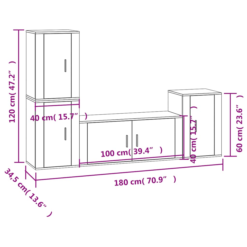 4 Piece TV Cabinet Set Concrete Grey Engineered Wood