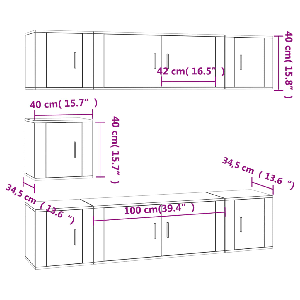 7 Piece TV Cabinet Set Smoked Oak Engineered Wood
