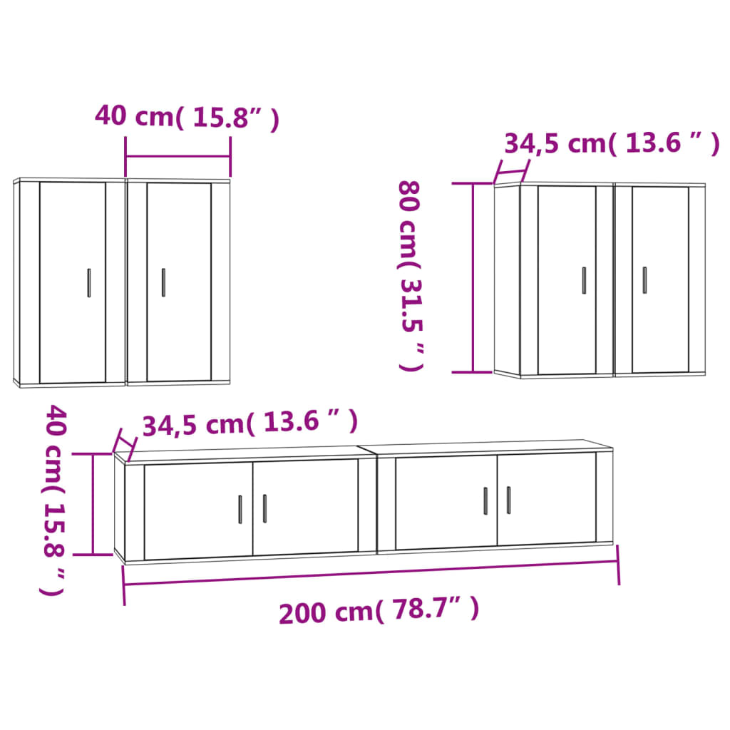 6 Piece TV Cabinet Set White Engineered Wood