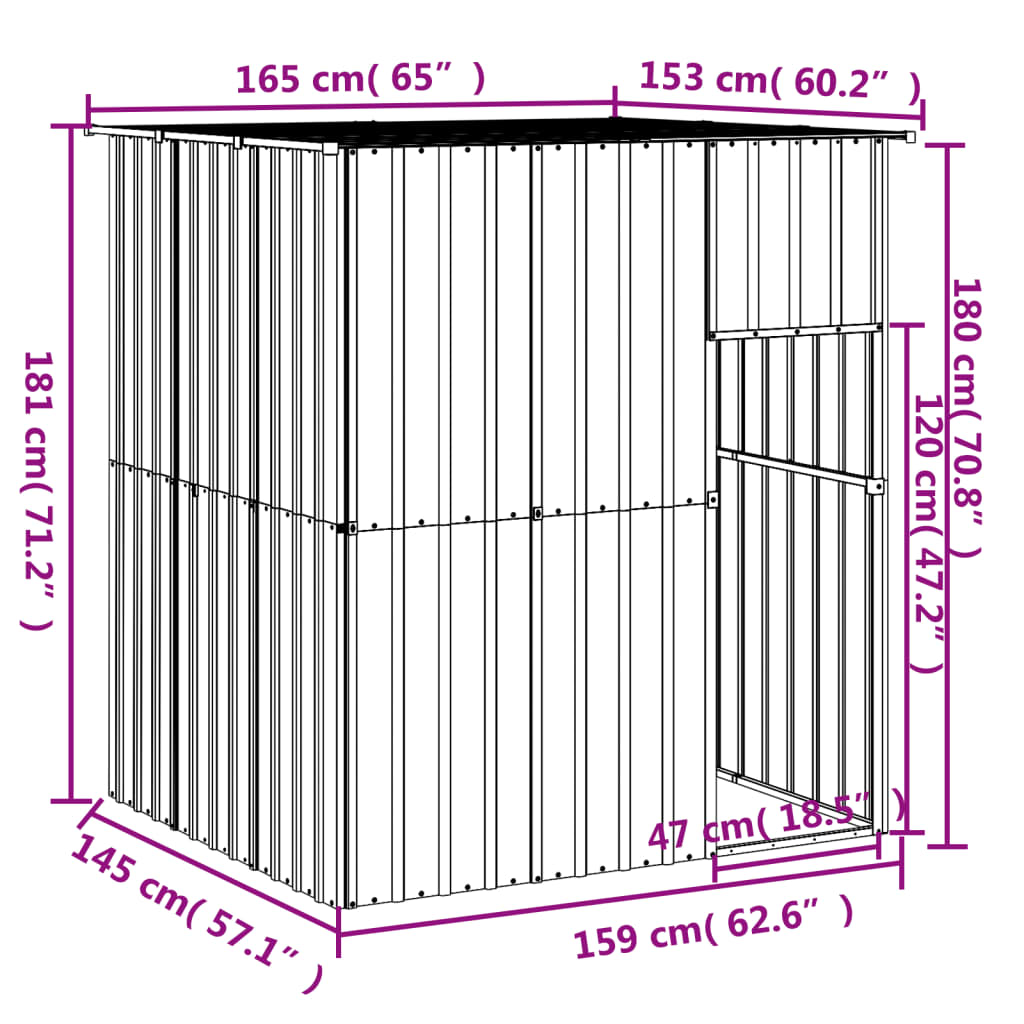 Dog House with Roof Anthracite 165x153x181 cm Galvanised Steel