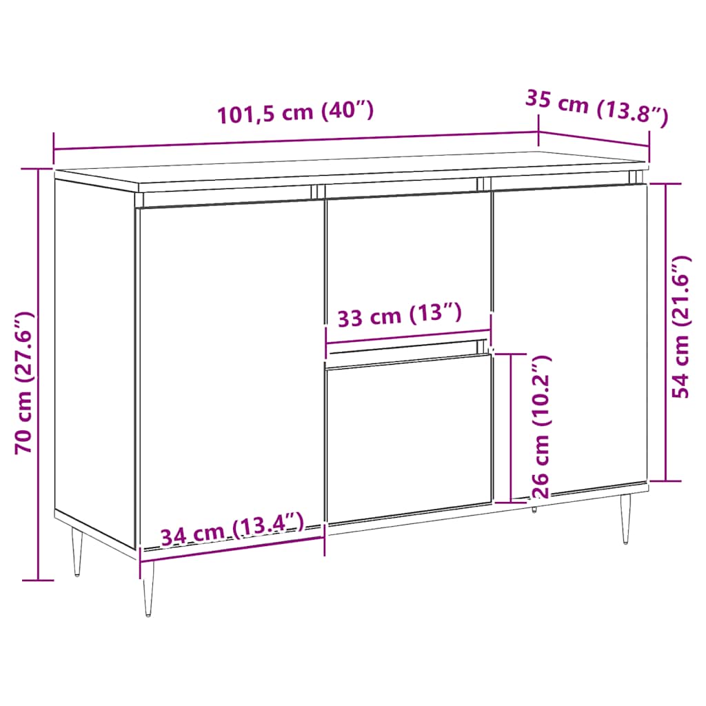 Sideboard Sonoma Oak 101,5x35x70 cm Engineered Wood