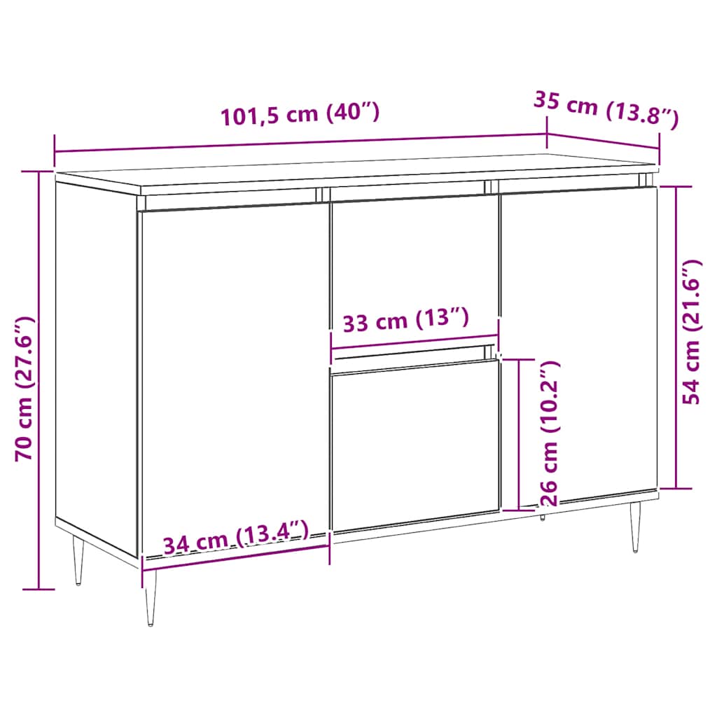Sideboard Grey Sonoma 101,5x35x70 cm Engineered Wood