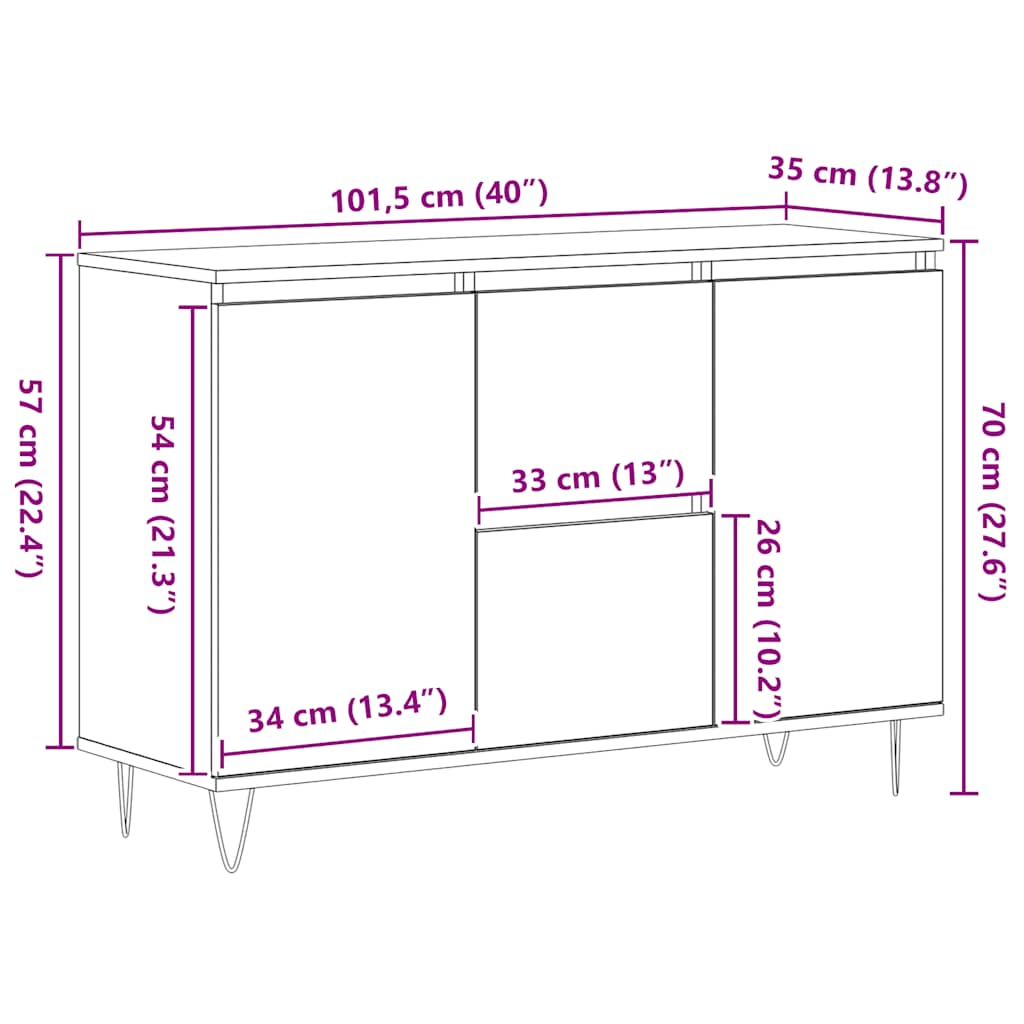 Sideboard Concrete Grey 101,5x35x70 cm Engineered Wood