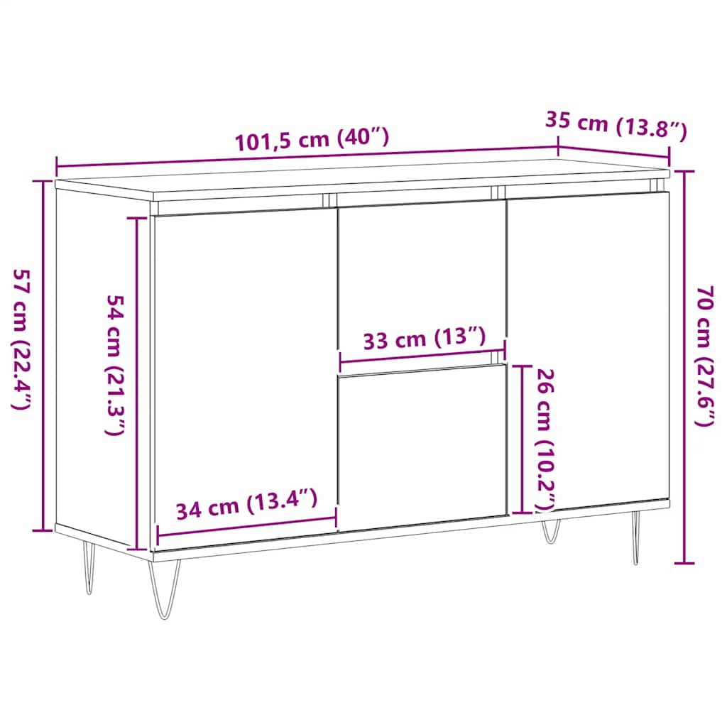 Sideboard Grey Sonoma 101,5x35x70 cm Engineered Wood