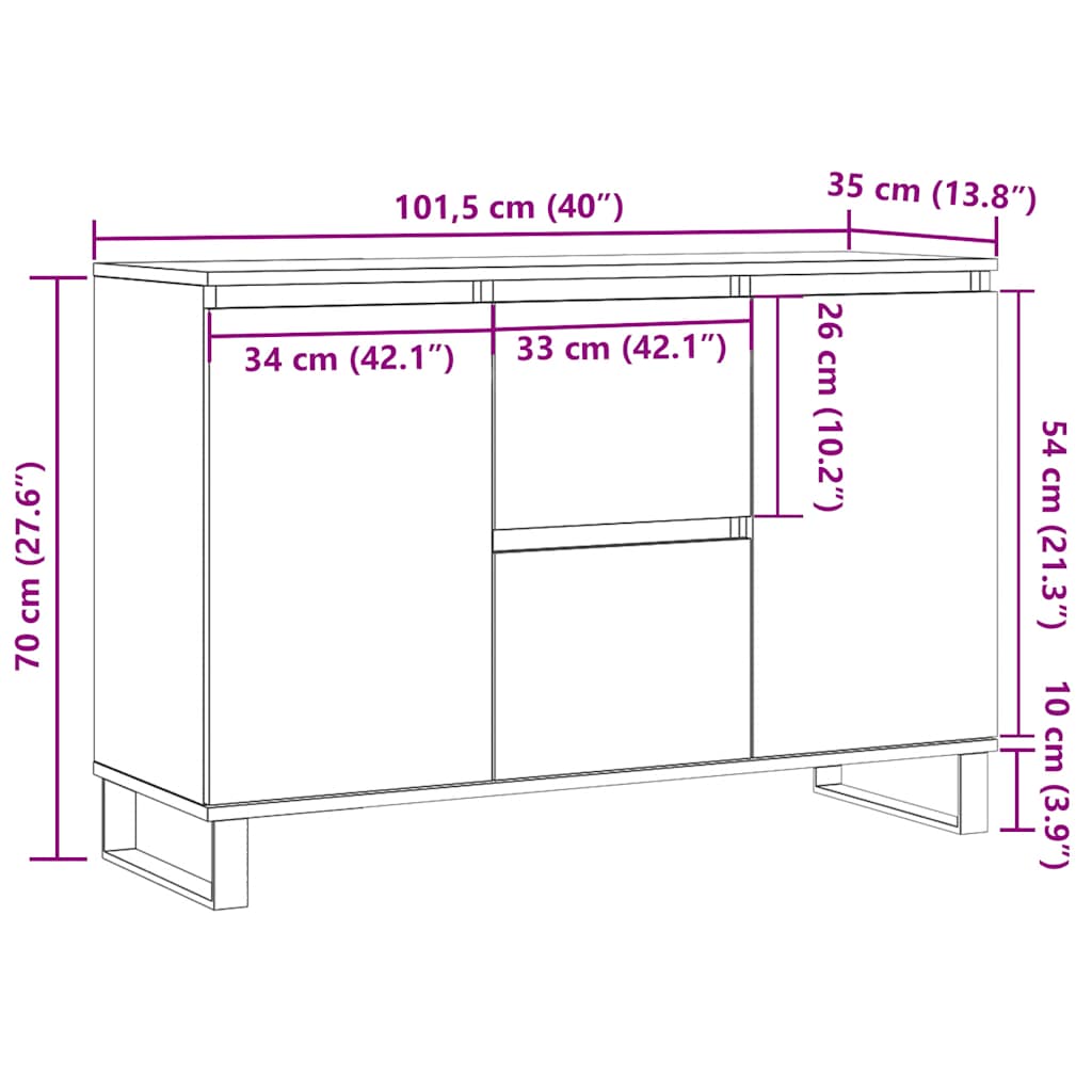 Sideboard Smoked Oak 101,5x35x70 cm Engineered Wood