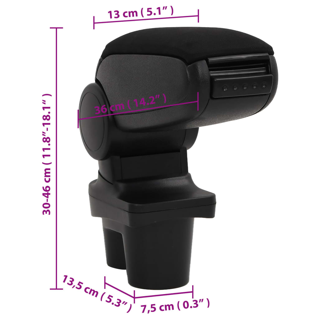 vidaXL Car Armrest Black 13x36x(30-46) cm ABS