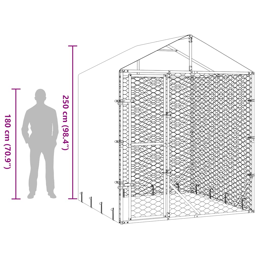 Outdoor Dog Kennel with Roof Silver 2x2x2,5 m Galvanised Steel