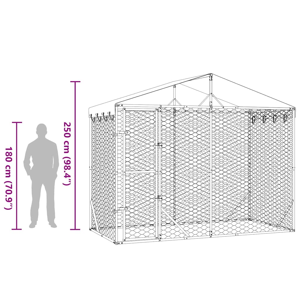 Outdoor Dog Kennel with Roof Silver 3x1,5x2,5 m Galvanised Steel