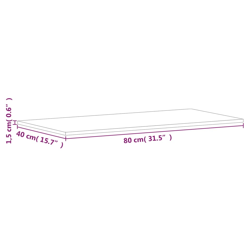 Table Top 80x40x1,5 cm Rectangular Solid Wood Beech