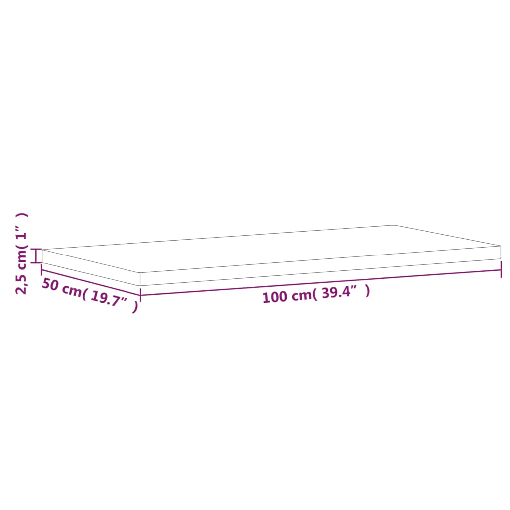 Table Top 100x50x2,5 cm Rectangular Solid Wood Beech