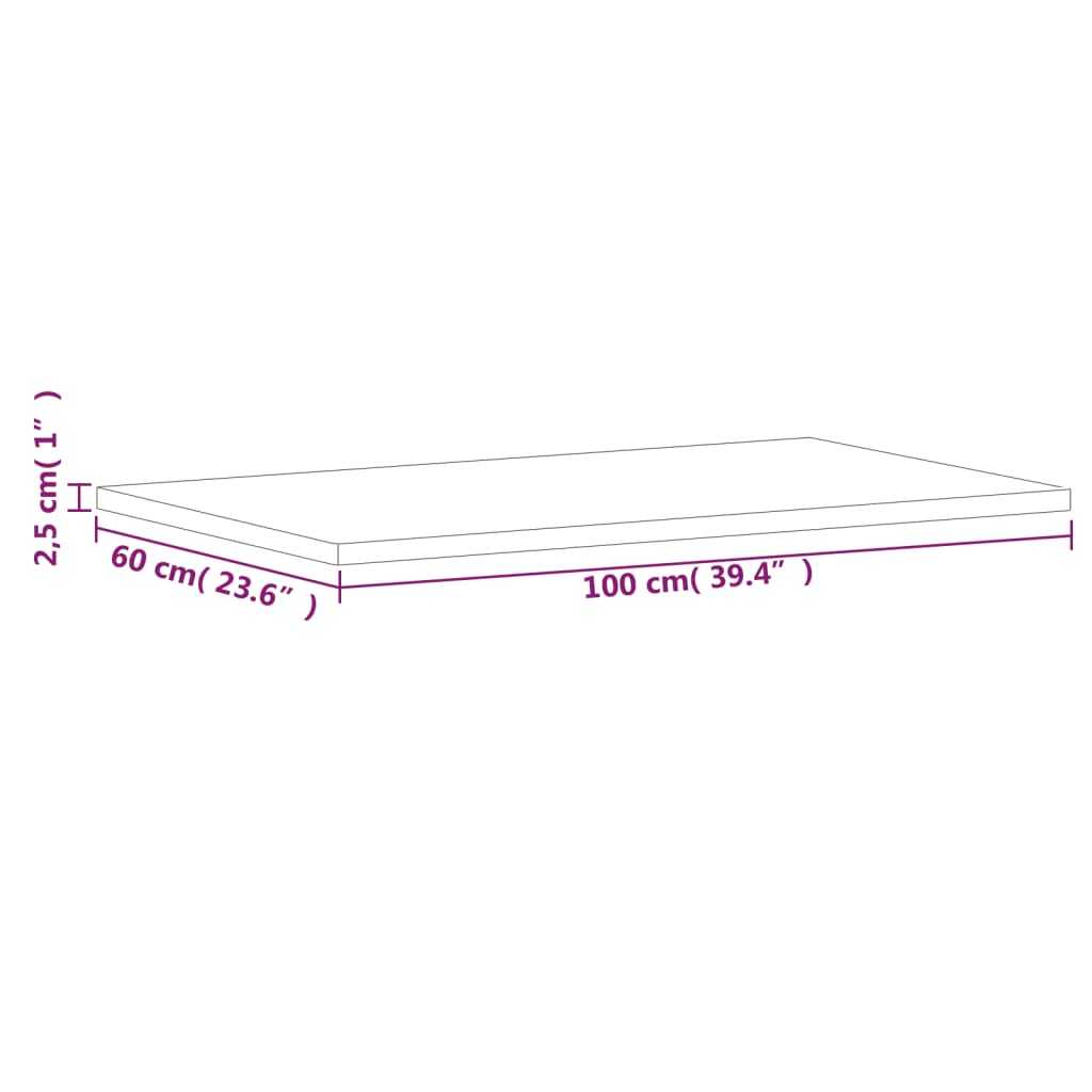 Table Top 100x60x2,5 cm Rectangular Solid Wood Beech