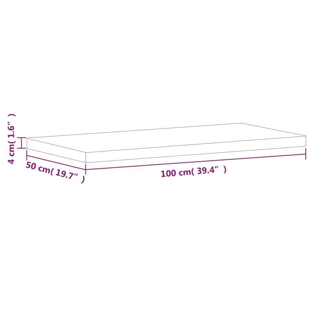 Table Top 100x50x4 cm Rectangular Solid Wood Beech