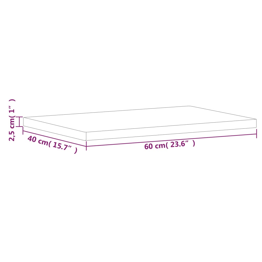Table Top 60x40x2,5 cm Rectangular Solid Wood Beech