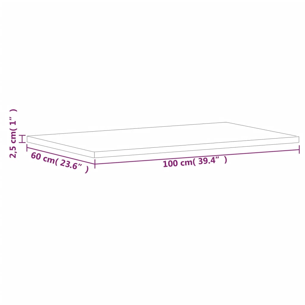 Table Top 100x60x2,5 cm Rectangular Solid Wood Beech