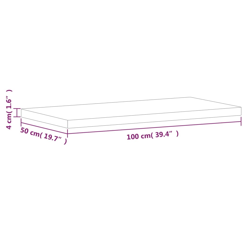 Table Top 100x50x4 cm Rectangular Solid Wood Beech