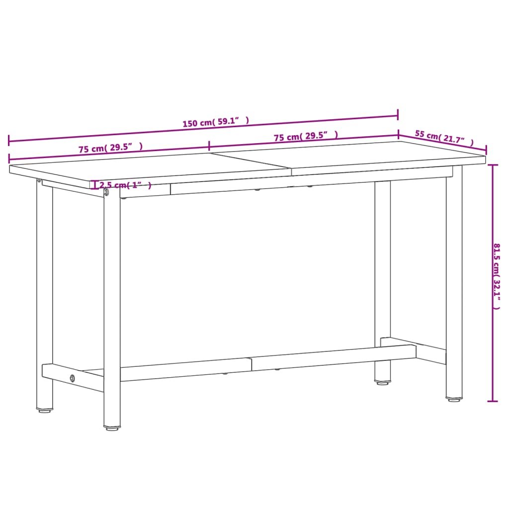 Workbench 150x55x81,5 cm Solid Wood Beech and Metal