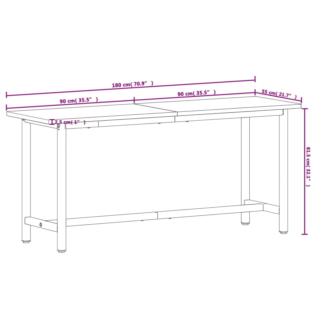 Workbench 180x55x81,5 cm Solid Wood Beech and Metal
