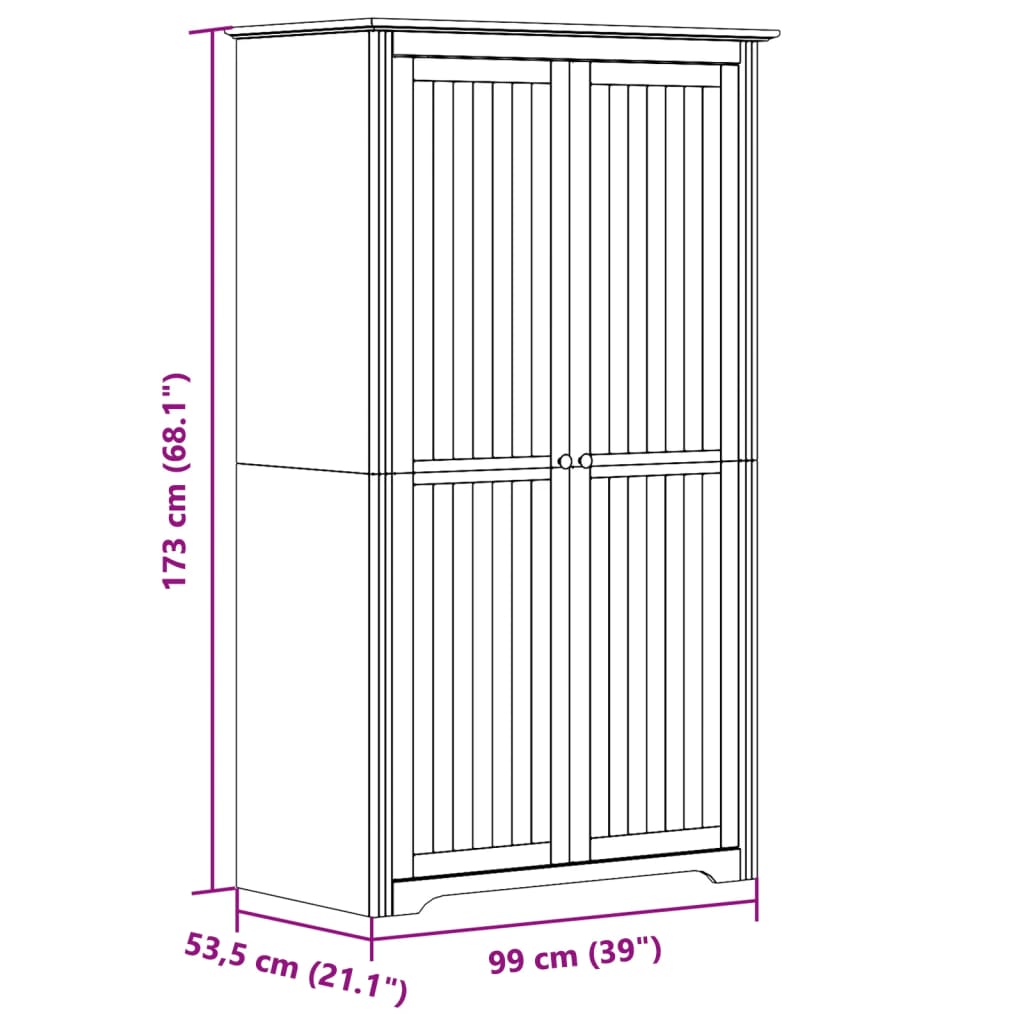 Wardrobe "BODO" Grey 99x53,5x173 cm Solid Wood Pine