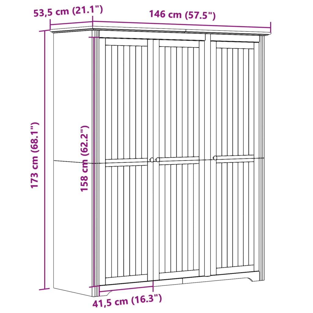 Wardrobe "BODO" White and Brown 146x53,5x173cm Solid Wood Pine