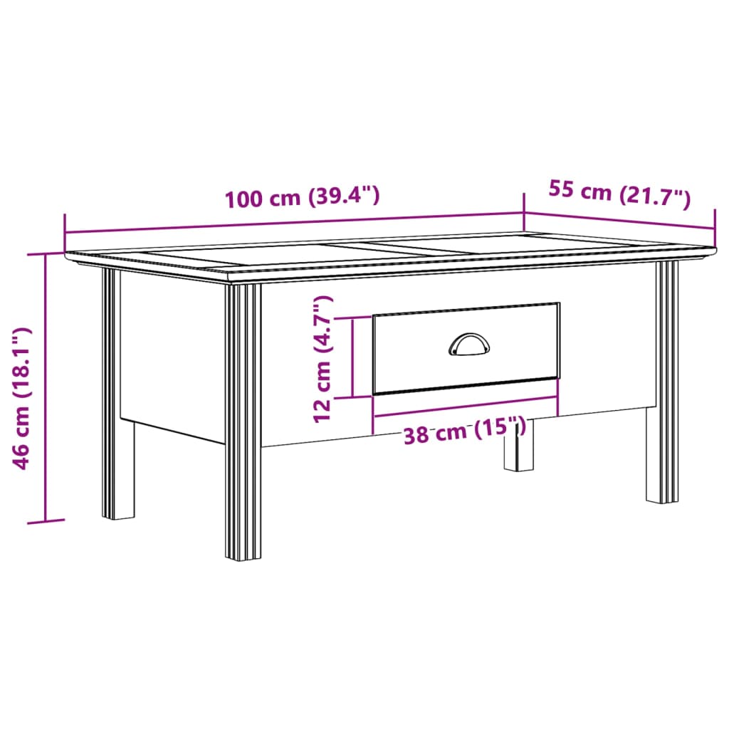 Coffee Table "BODO" White 100x55x46 cm Solid Wood Pine