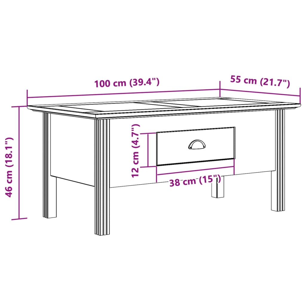 Coffee Table "BODO" Grey 100x55x46 cm Solid Wood Pine
