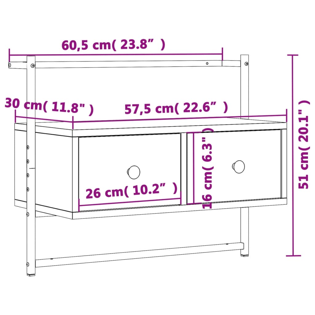TV Cabinet Wall-mounted Sonoma Oak 60,5x30x51 cm Engineered Wood