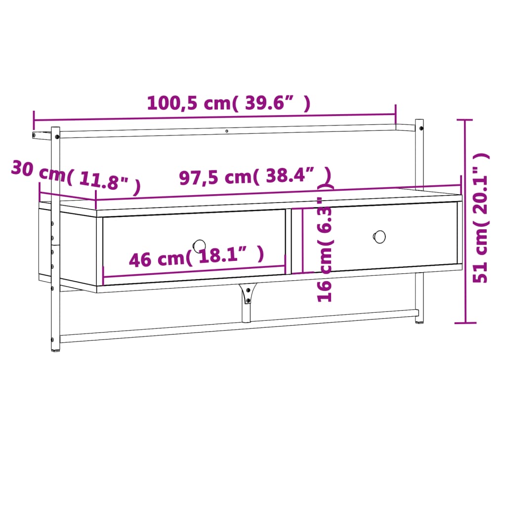 TV Cabinet Wall-mounted Grey Sonoma 100,5x30x51 cm Engineered Wood