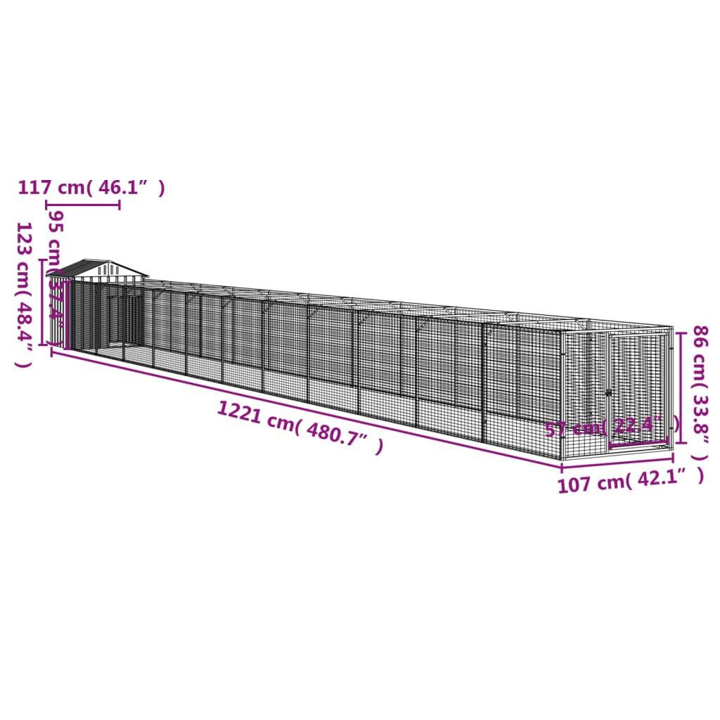 Dog House with Roof Light Grey 117x1221x123 cm Galvanised Steel