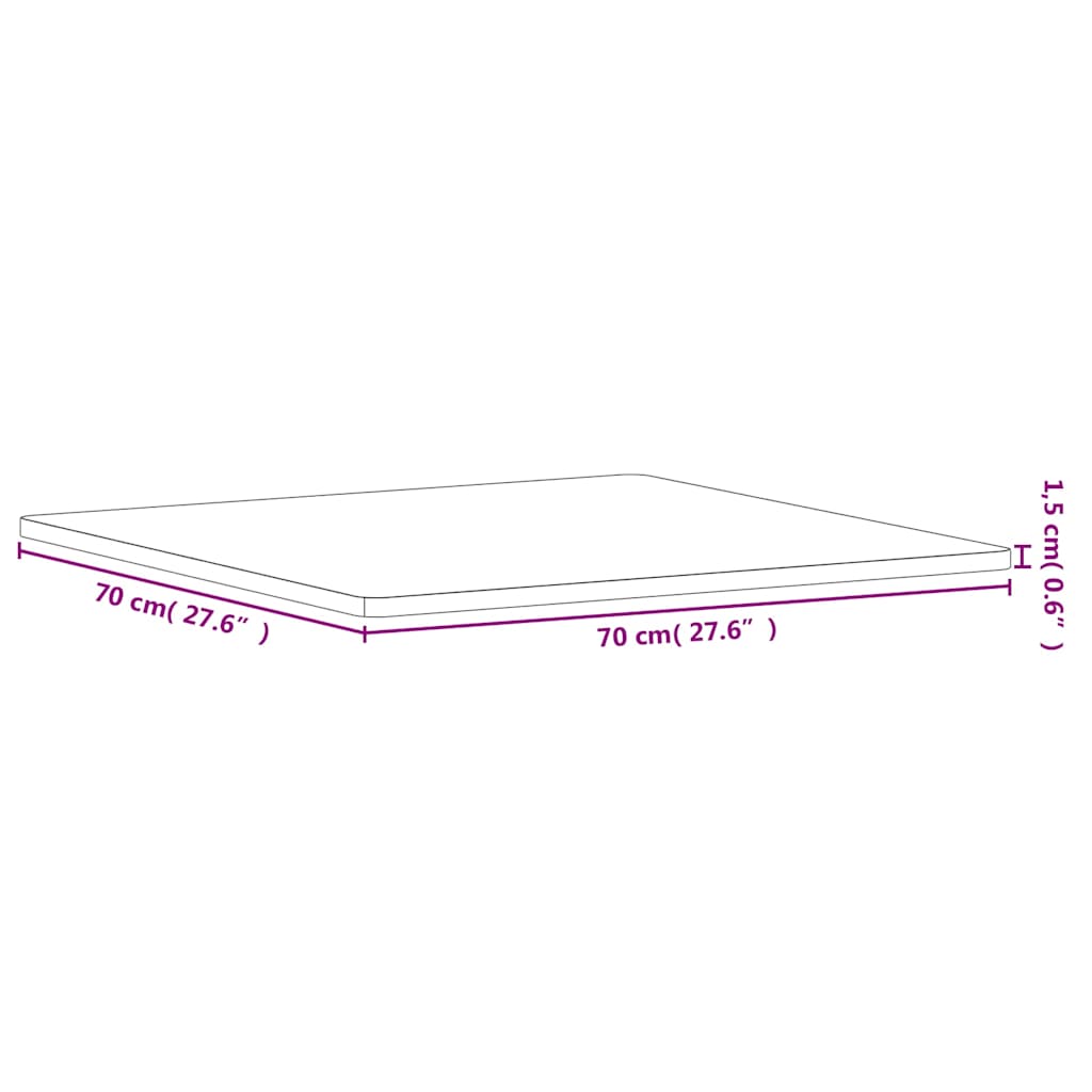 Table Top 70x70x1,5 cm Square Solid Wood Beech
