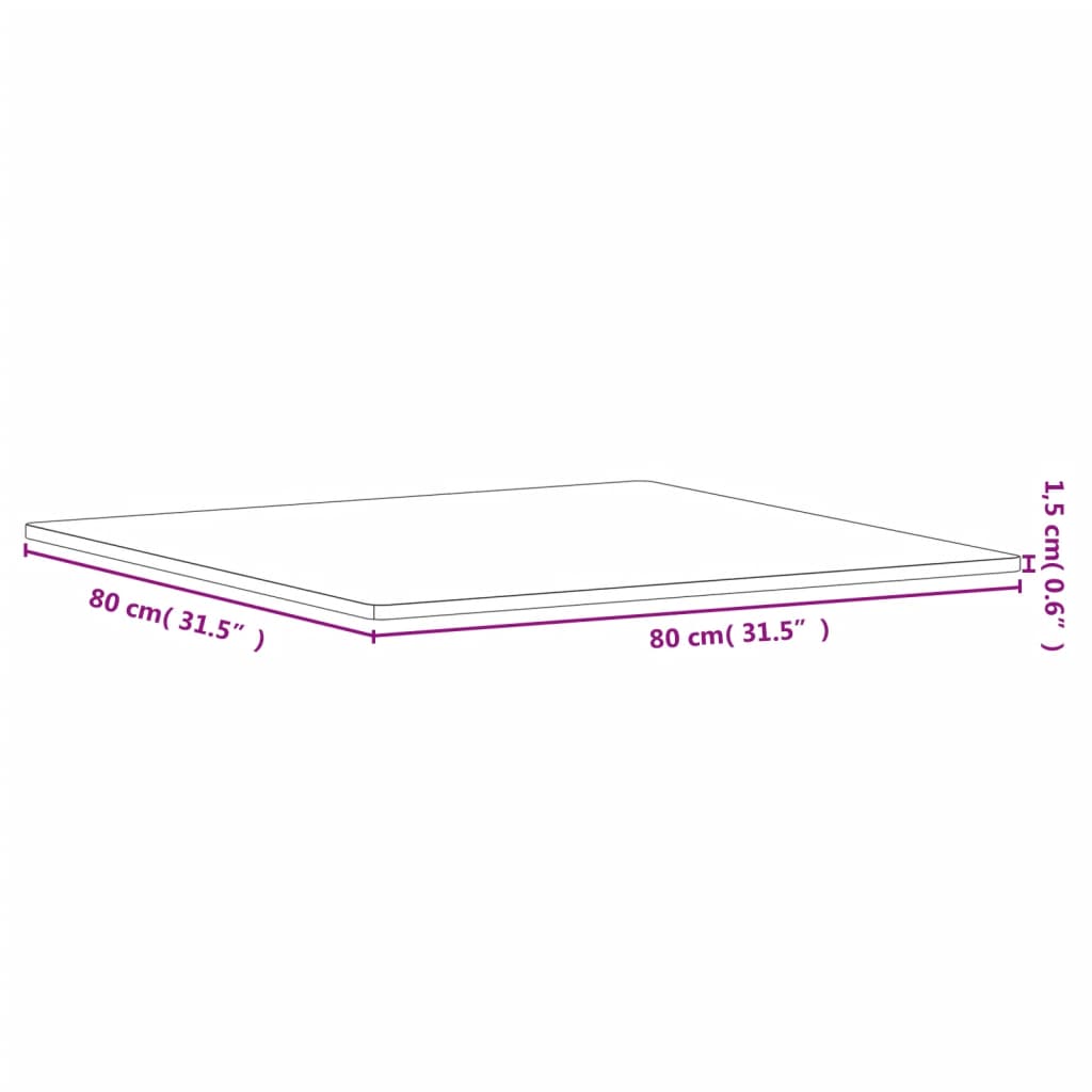 Table Top 80x80x1,5 cm Square Solid Wood Beech