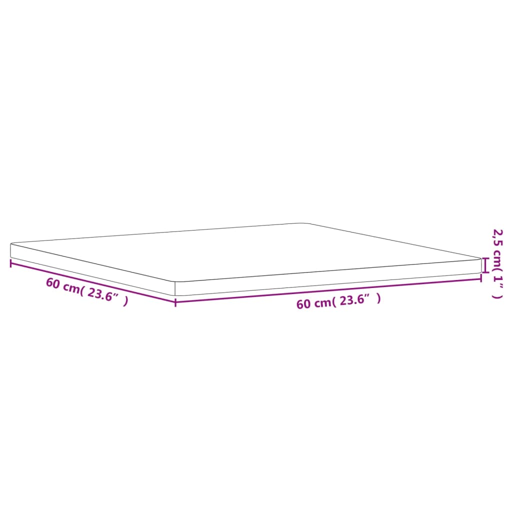 Table Top 60x60x2,5 cm Square Solid Wood Beech