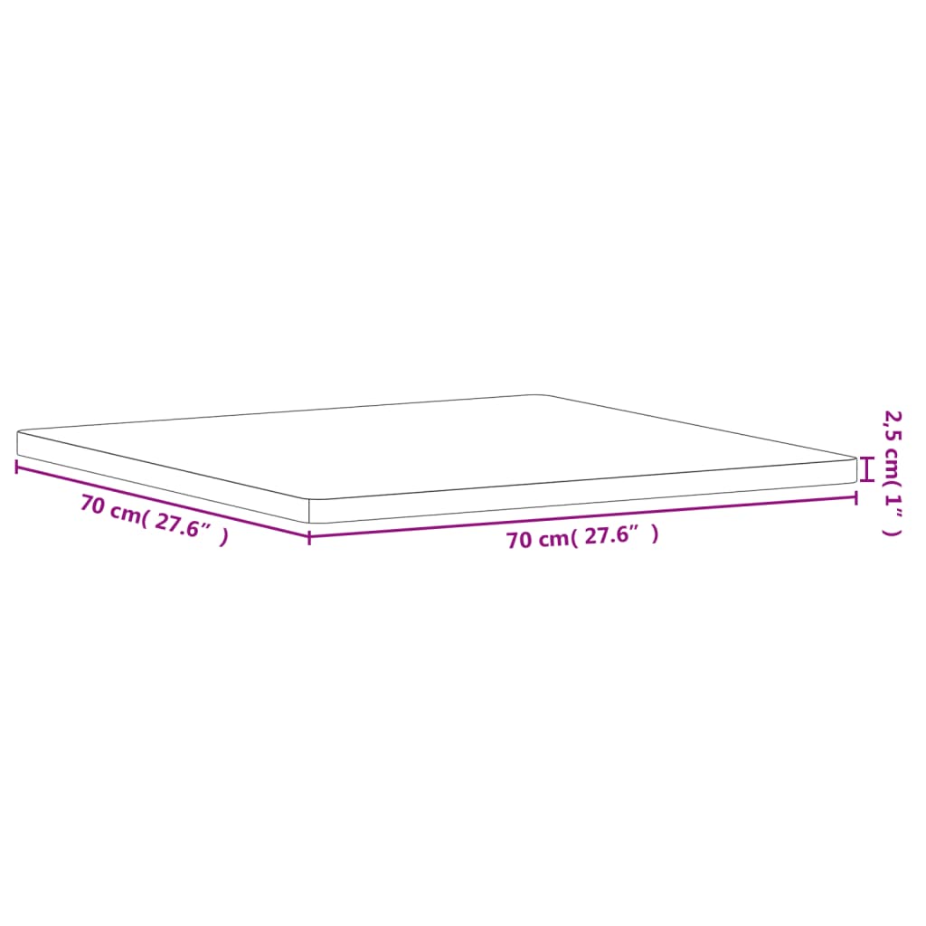 Table Top 70x70x2,5 cm Square Solid Wood Beech