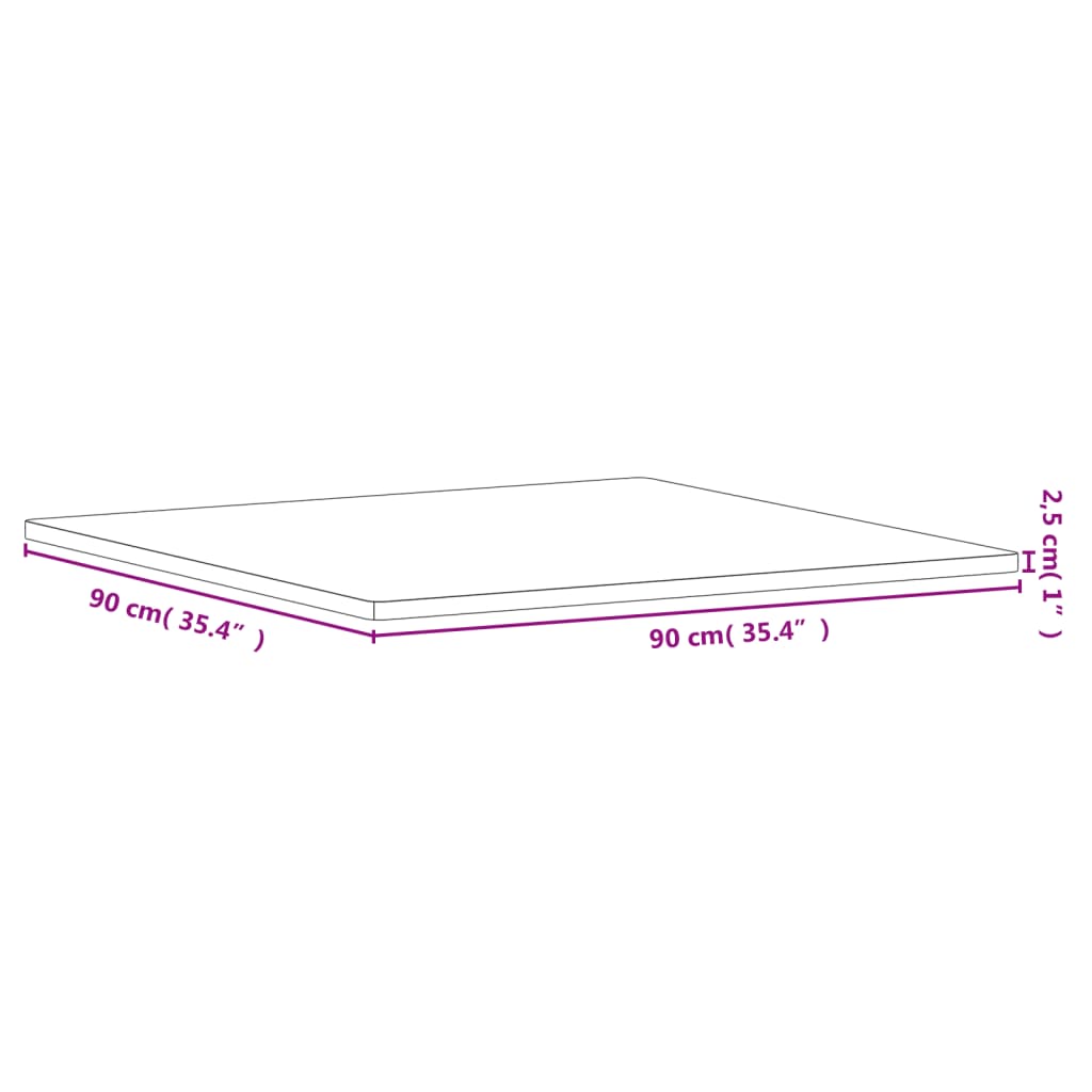 Table Top 90x90x2,5 cm Square Solid Wood Beech