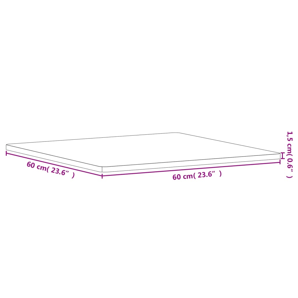 Table Top 60x60x1,5 cm Square Solid Wood Beech