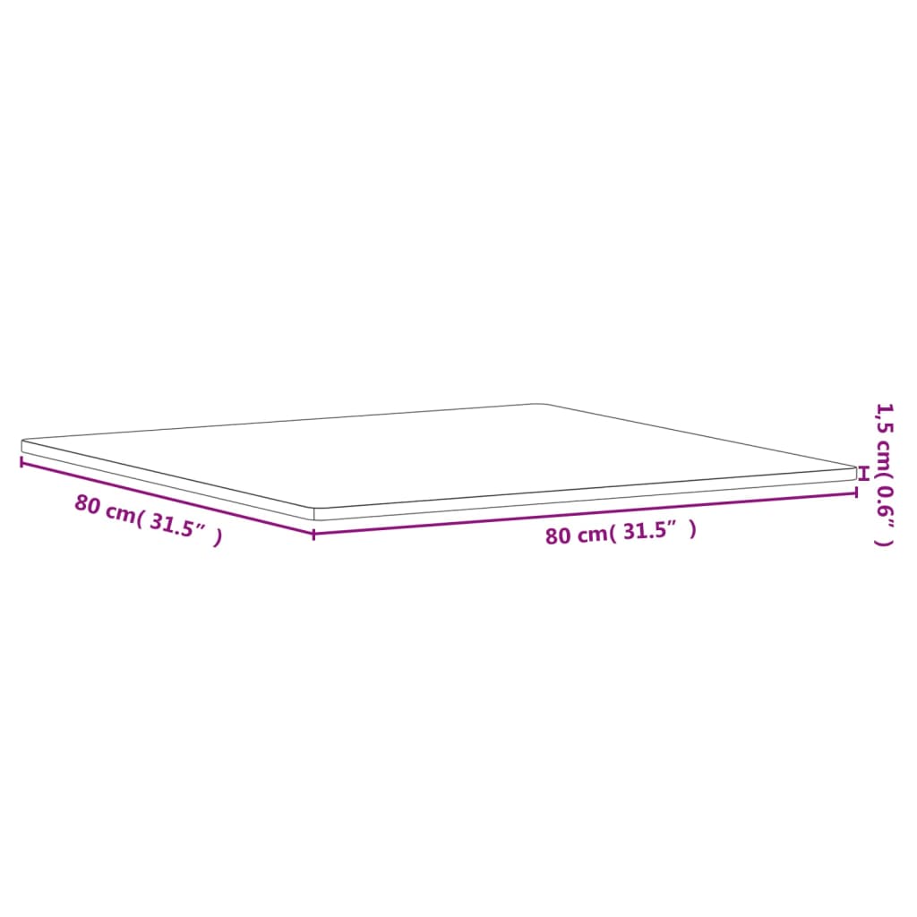Table Top 80x80x1,5 cm Square Solid Wood Beech