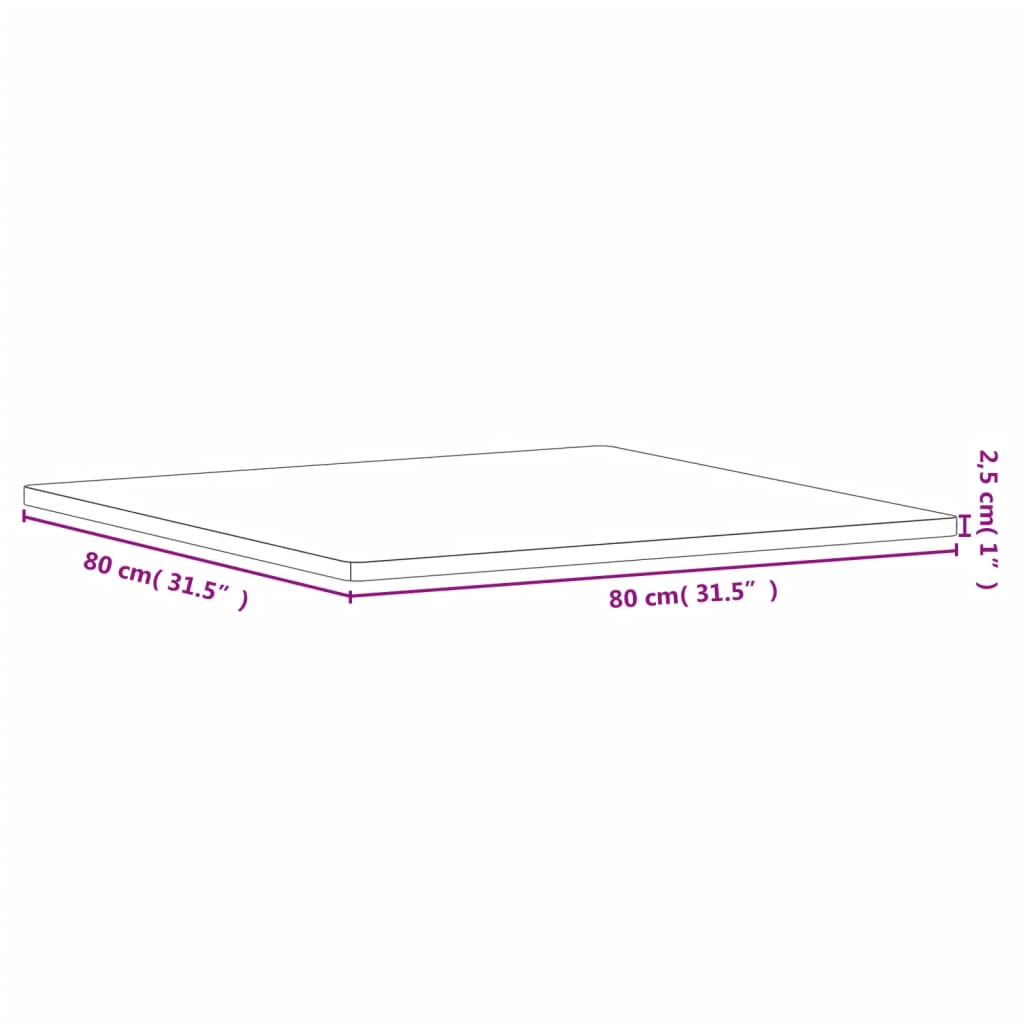 Table Top 80x80x2,5 cm Square Solid Wood Beech