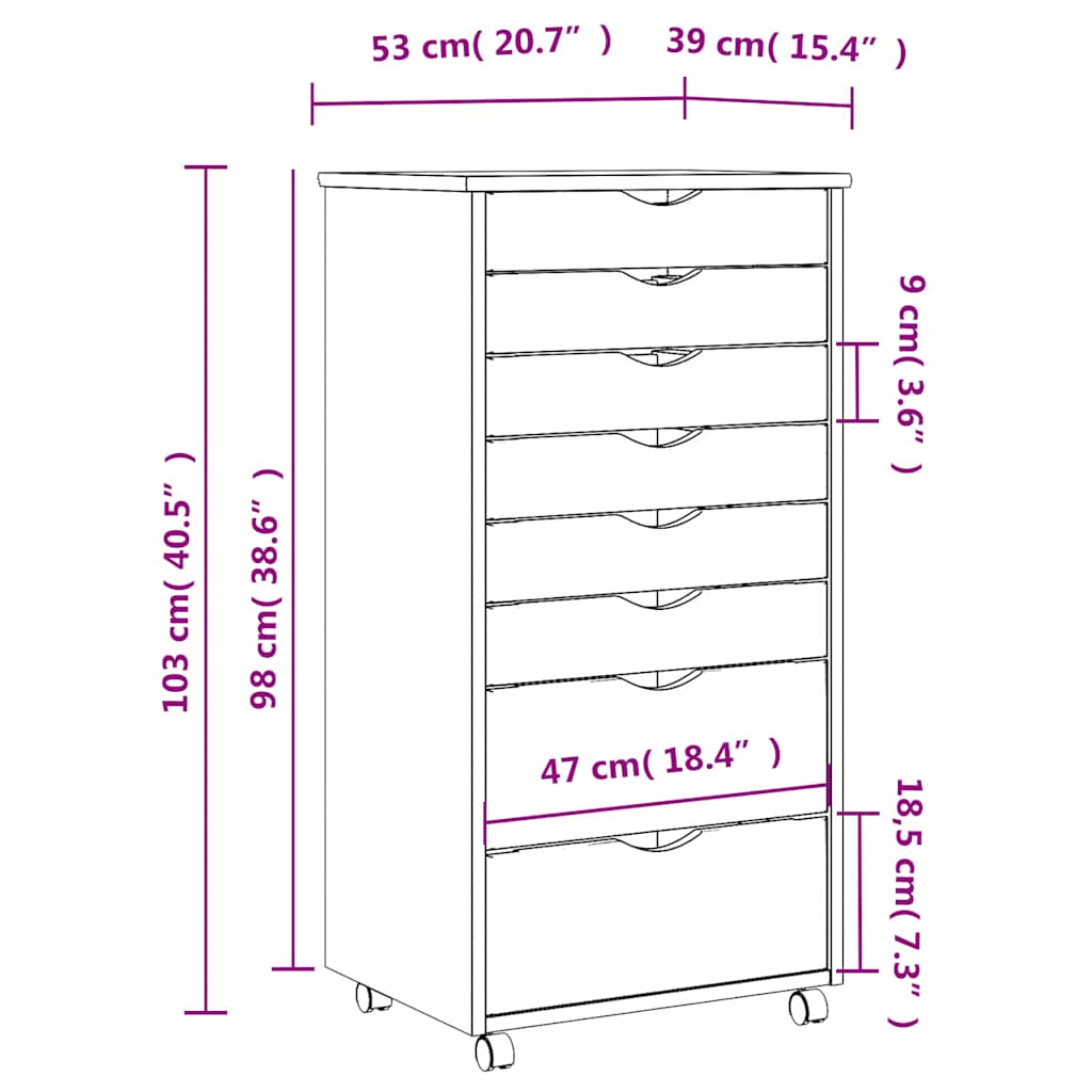 Rolling Cabinet | Honey Brown | Solid pine wood, engineered wood, plastic