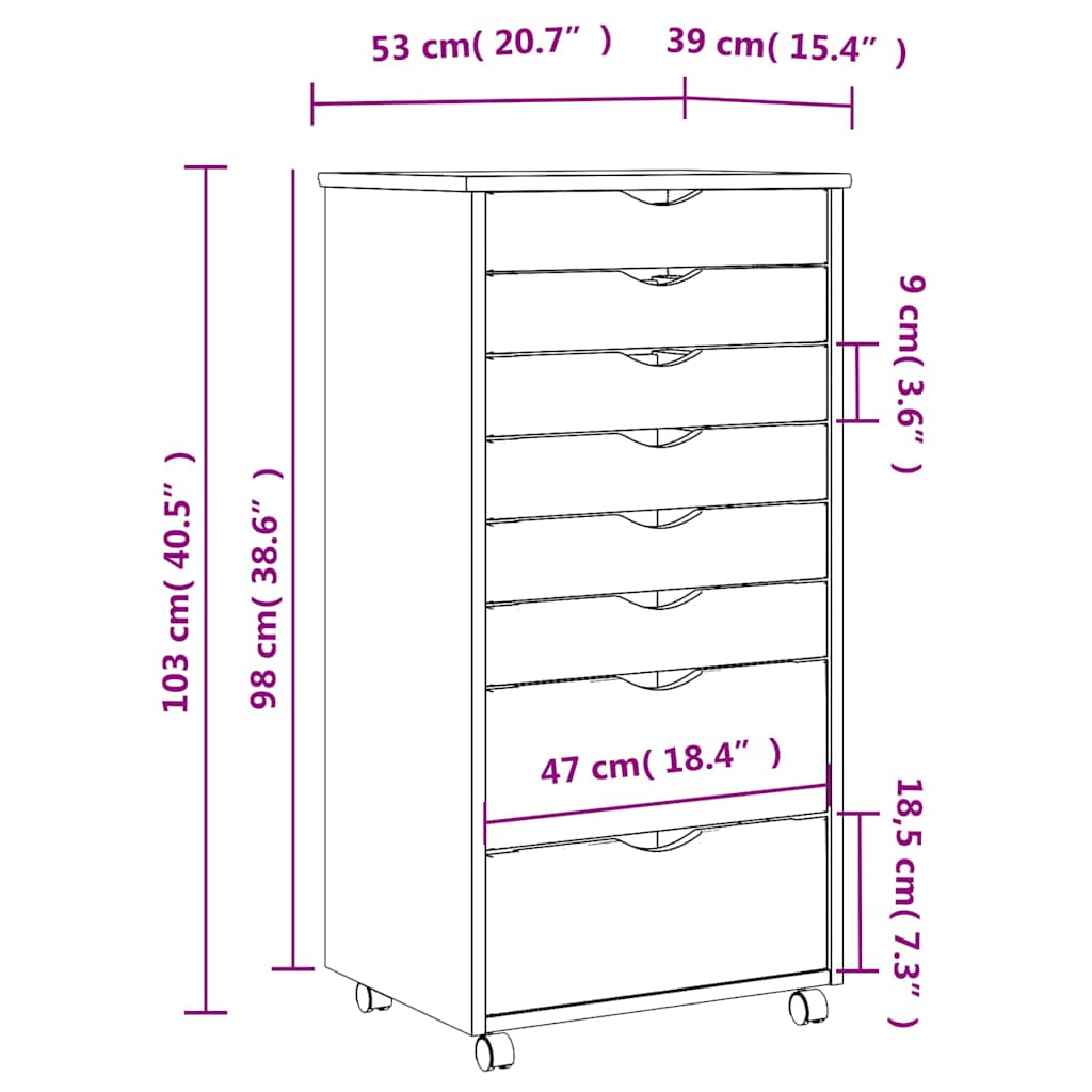 Rolling Cabinet | Grey | Solid Pine Wood, Engineered Wood, Plastic