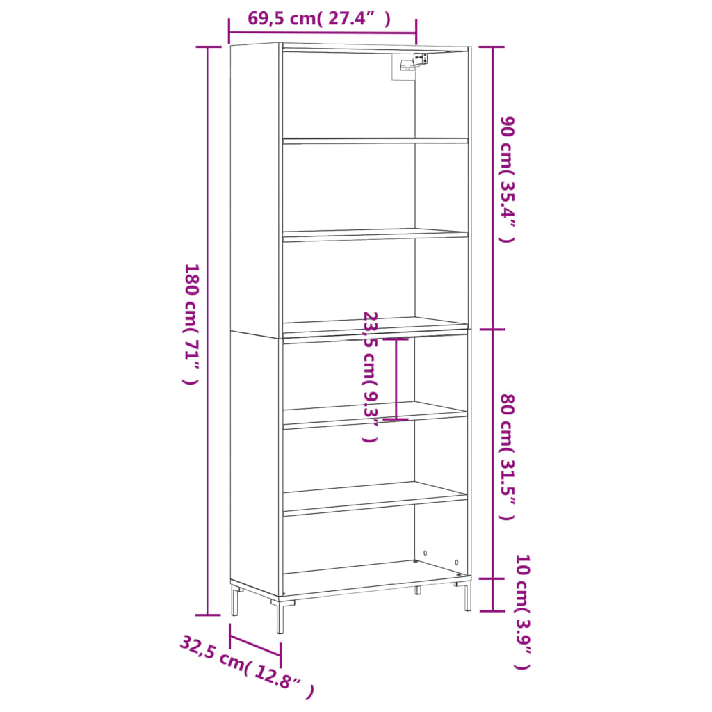Highboard Grey Sonoma 69,5x32,5x180 cm Engineered Wood