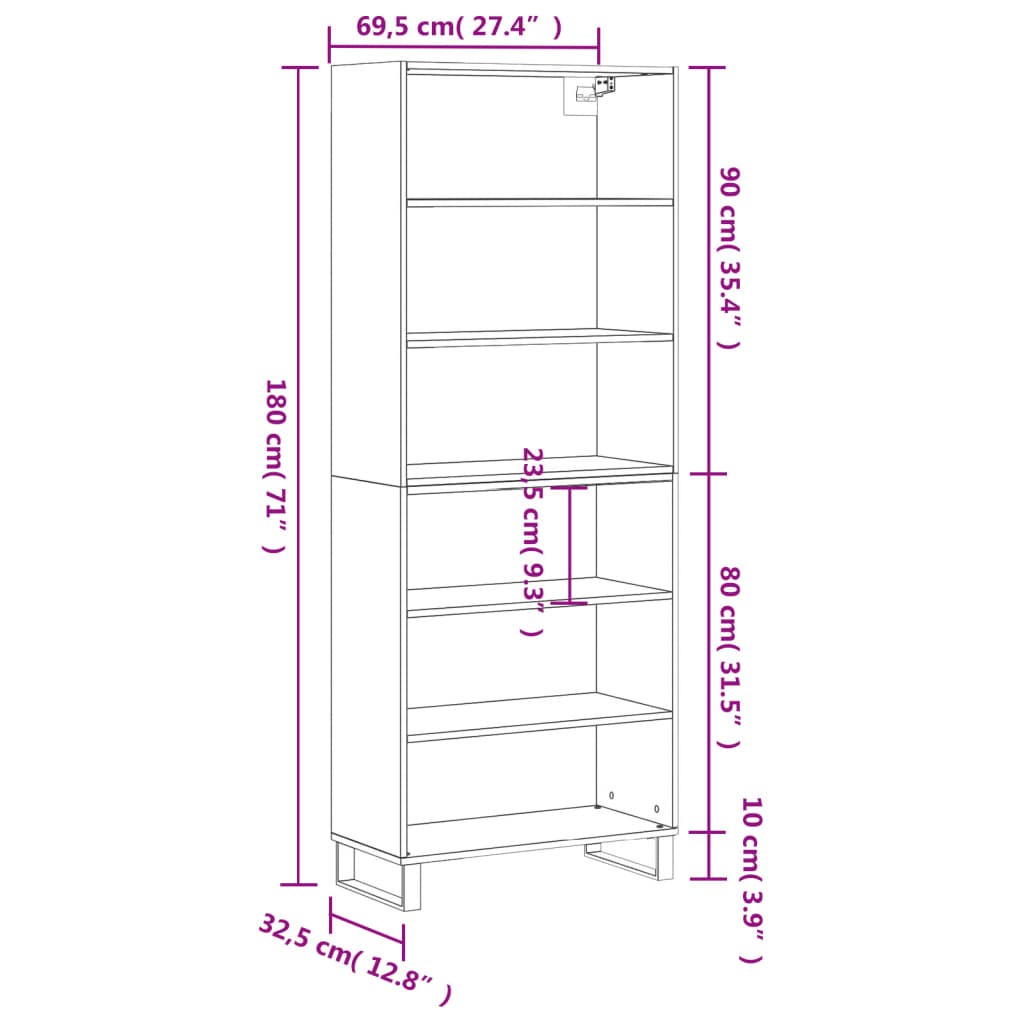 Highboard Concrete Grey 69,5x32,5x180 cm Engineered Wood