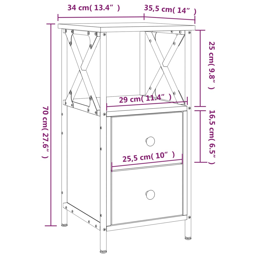 Bedside Cabinet Black 34x35,5x70 cm Engineered Wood