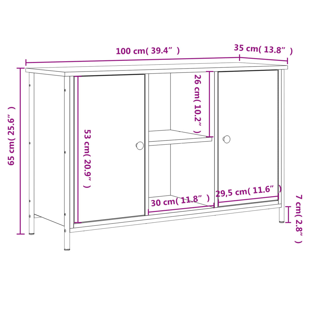 TV Cabinet Grey Sonoma 100x35x65 cm Engineered Wood