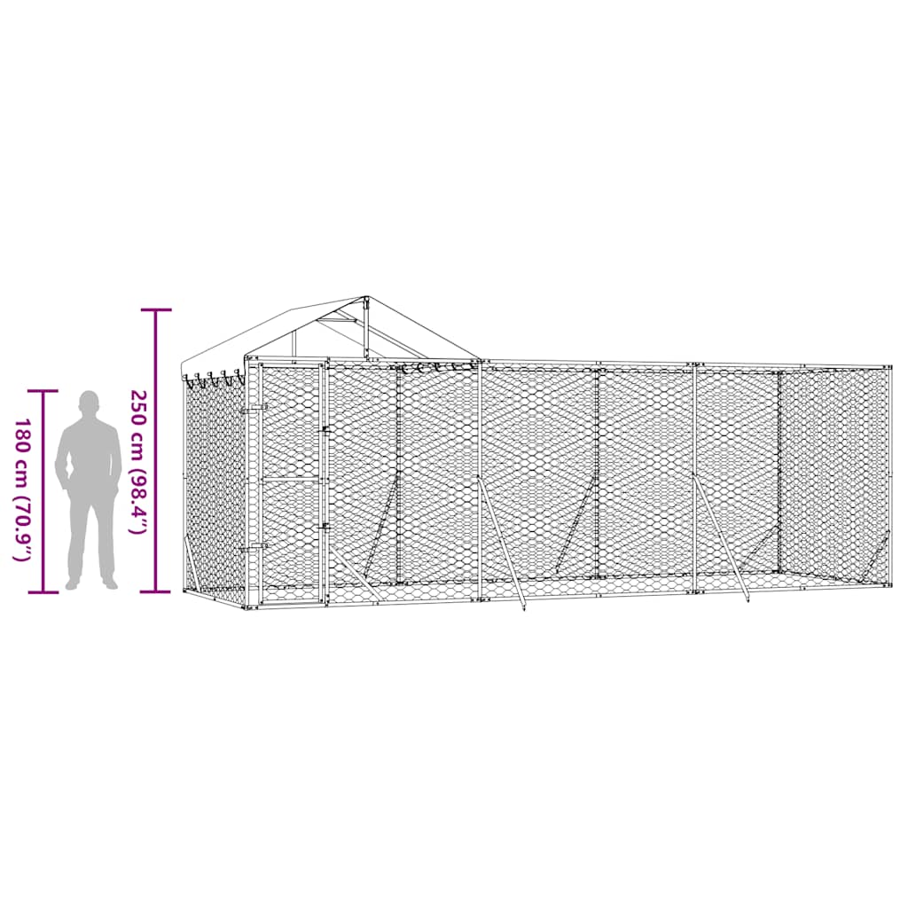 Outdoor Dog Kennel with Roof Silver 6x2x2,5 m Galvanised Steel
