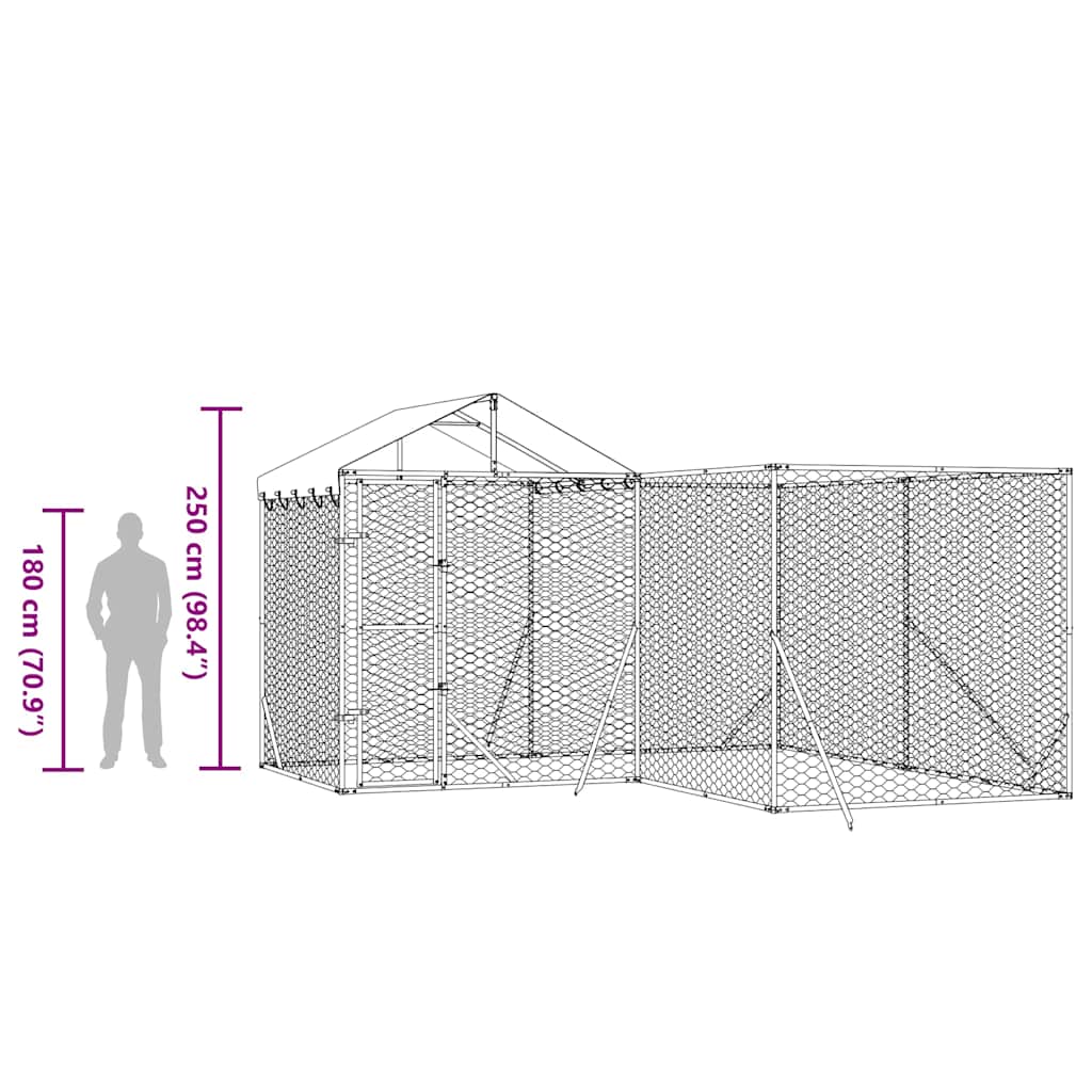 Outdoor Dog Kennel with Roof Silver 4x4x2,5 m Galvanised Steel