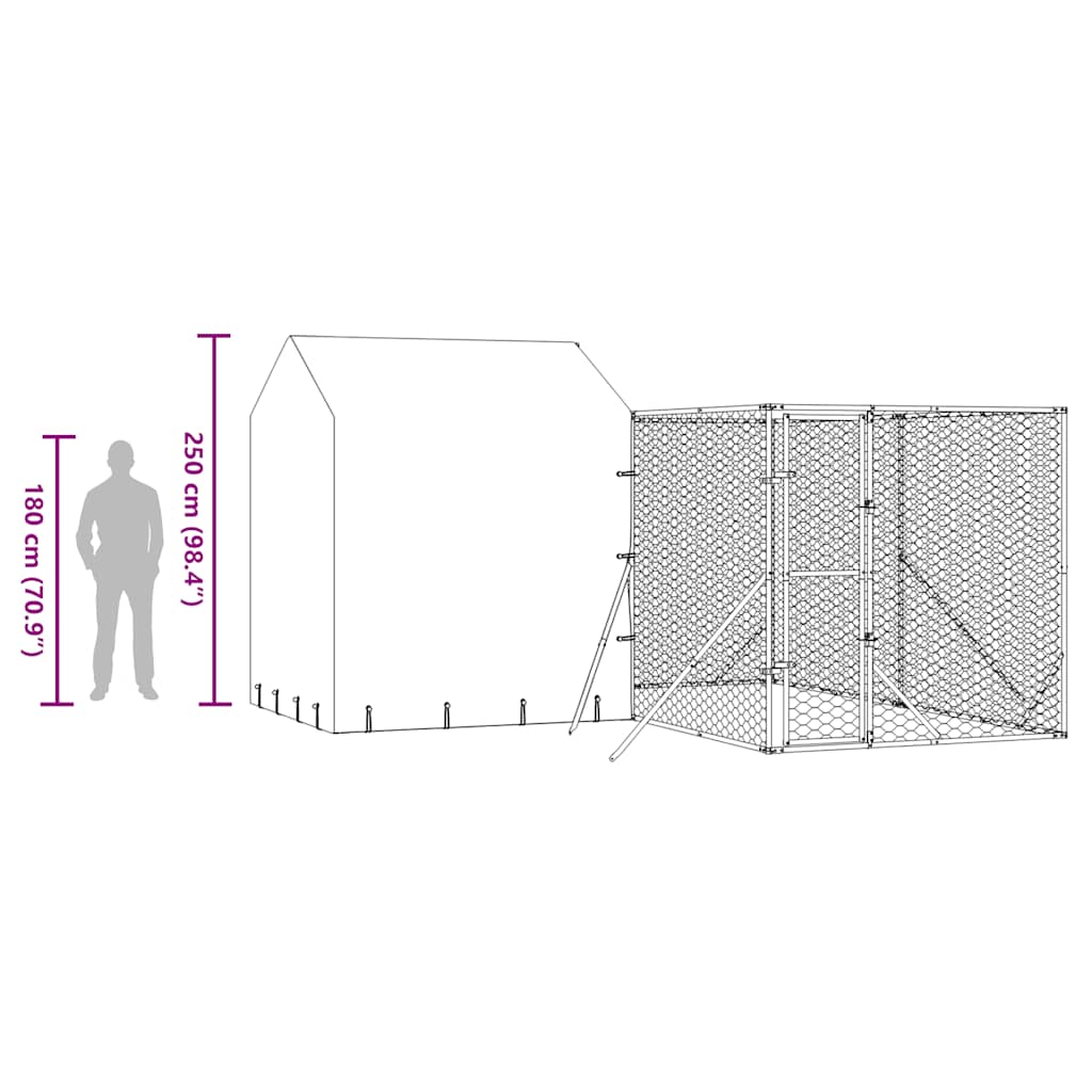Outdoor Dog Kennel with Roof Silver 4x4x2,5 m Galvanised Steel