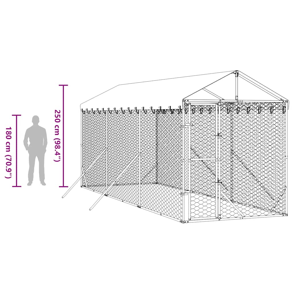 Outdoor Dog Kennel with Roof Silver 2x6x2,5 m Galvanised Steel
